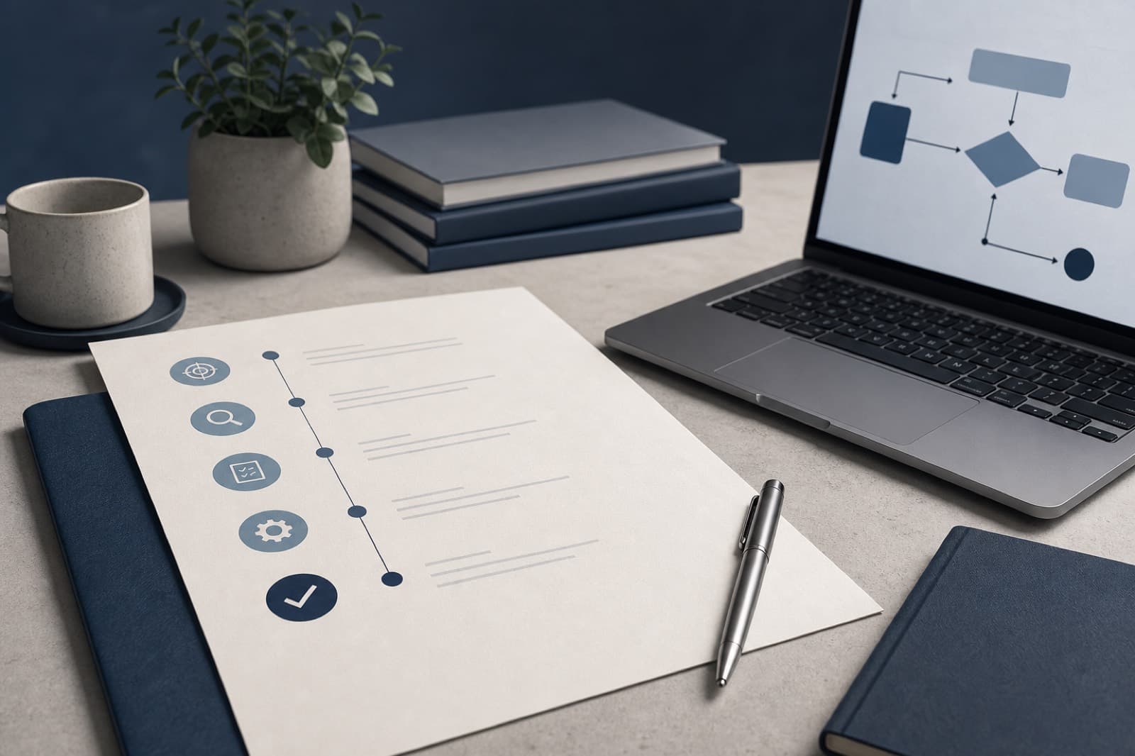 Laptop and project timeline on a desk representing a focused AI proof of concept