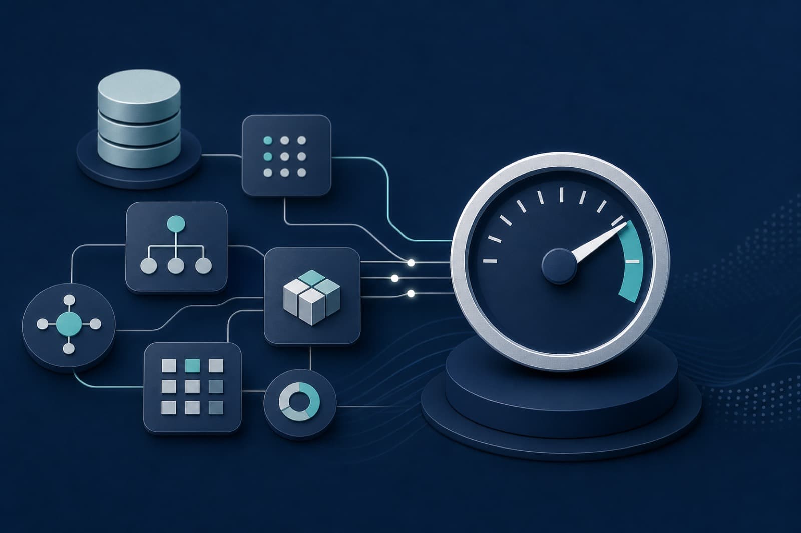 Abstract data nodes converging on a single trusted KPI metric