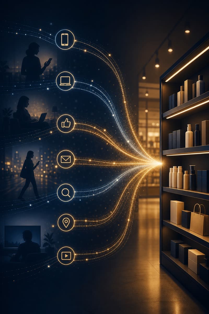 Atmospheric poster of retail media attribution journeys